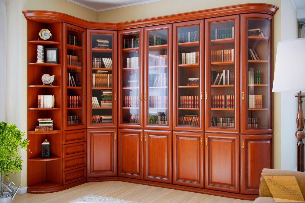 Шкаф для домашней библиотеки с угловыми элементами